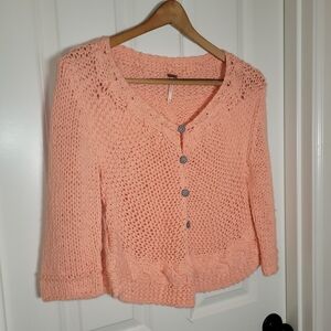 Free people peach pink cardigan gingham button size L